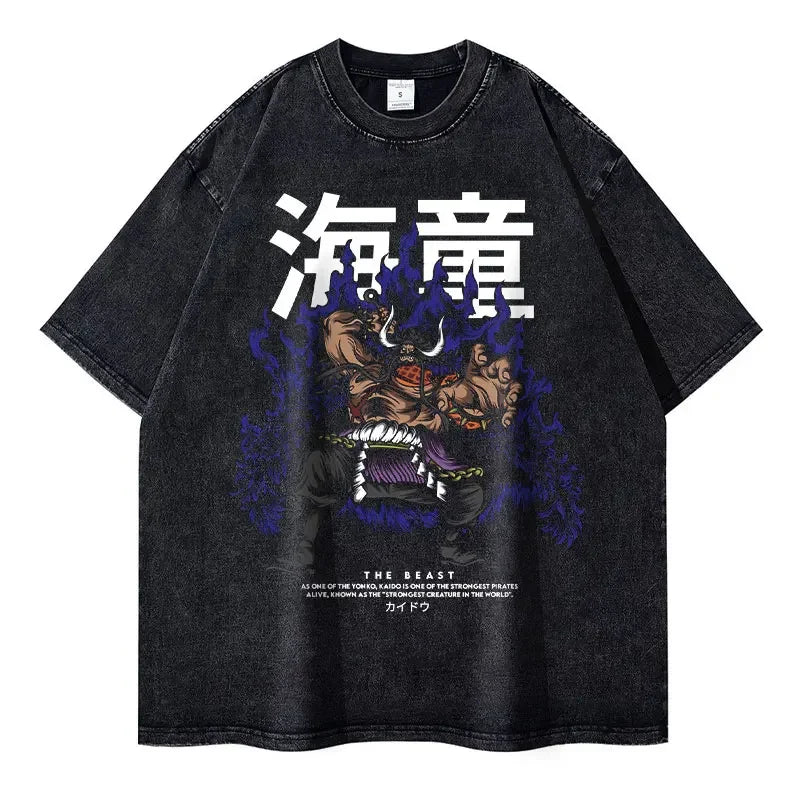 Vintage Washed Kaidou Oversized T-Shirt - One Piece Anime Streetwear