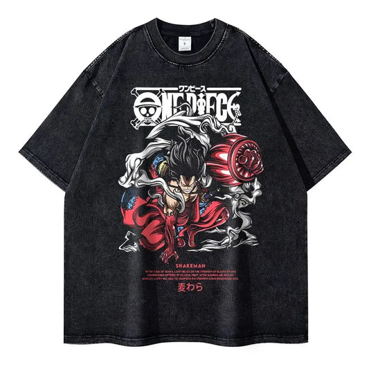 Vintage Washed Luffy Snakeman Oversized T-Shirt - One Piece Anime Streetwear