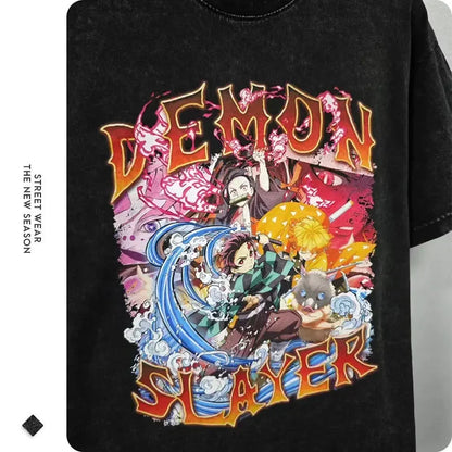 Vintage Washed Akaza Oversized T-Shirt - Demon Slayer Anime Streetwear