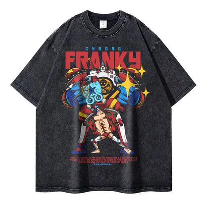 Vintage Washed Franky Oversized T-Shirt - One Piece Anime Streetwear