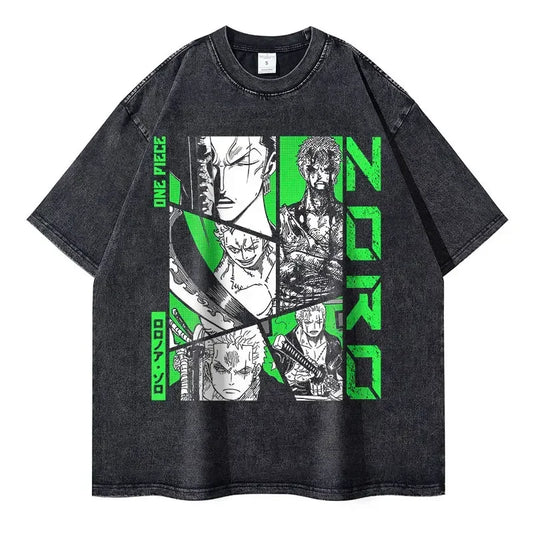 Vintage Washed Roronoa Zoro Oversized T-Shirt - One Piece Anime Streetwear