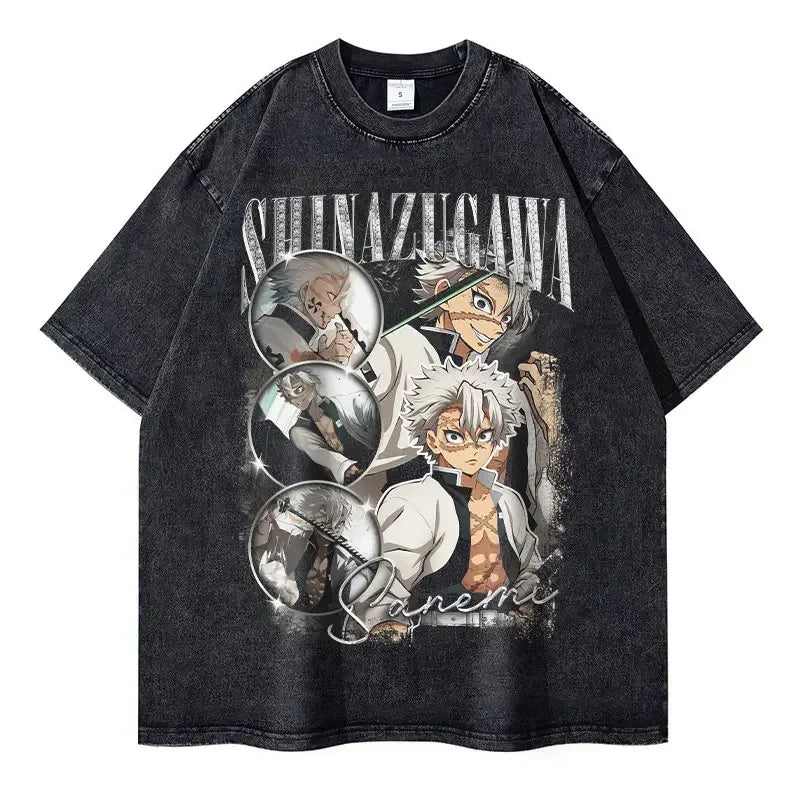 Vintage Washed Sanemi Shinazugawa Oversized T-Shirt - Demon Slayer Anime Streetwear