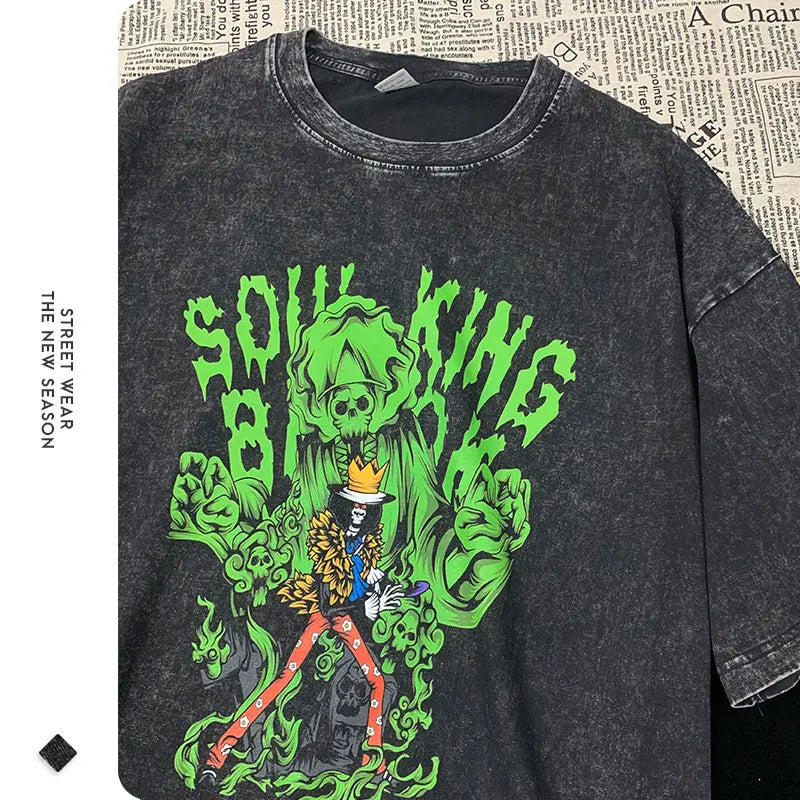 Vintage Washed Brook Soul King Oversized T-Shirt - One Piece Anime Streetwear