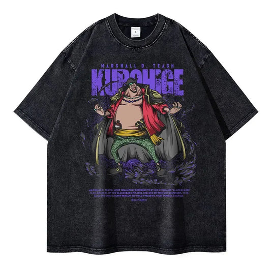 Vintage Washed Kurohige Blackbeard Oversized T-Shirt - One Piece Anime Streetwear