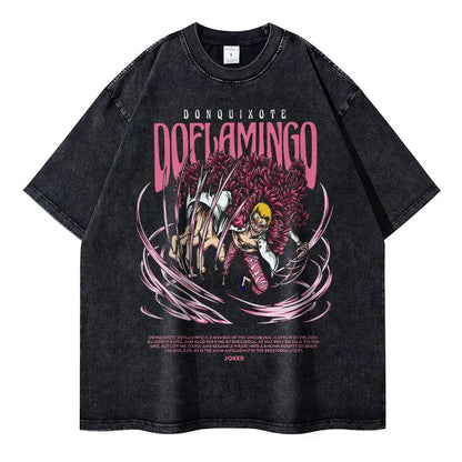 Vintage Washed Donquixote Doflamingo Oversized T-Shirt - One Piece Anime Streetwear