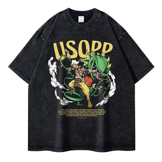 Vintage Washed Usopp Oversized T-Shirt - One Piece Anime Streetwear