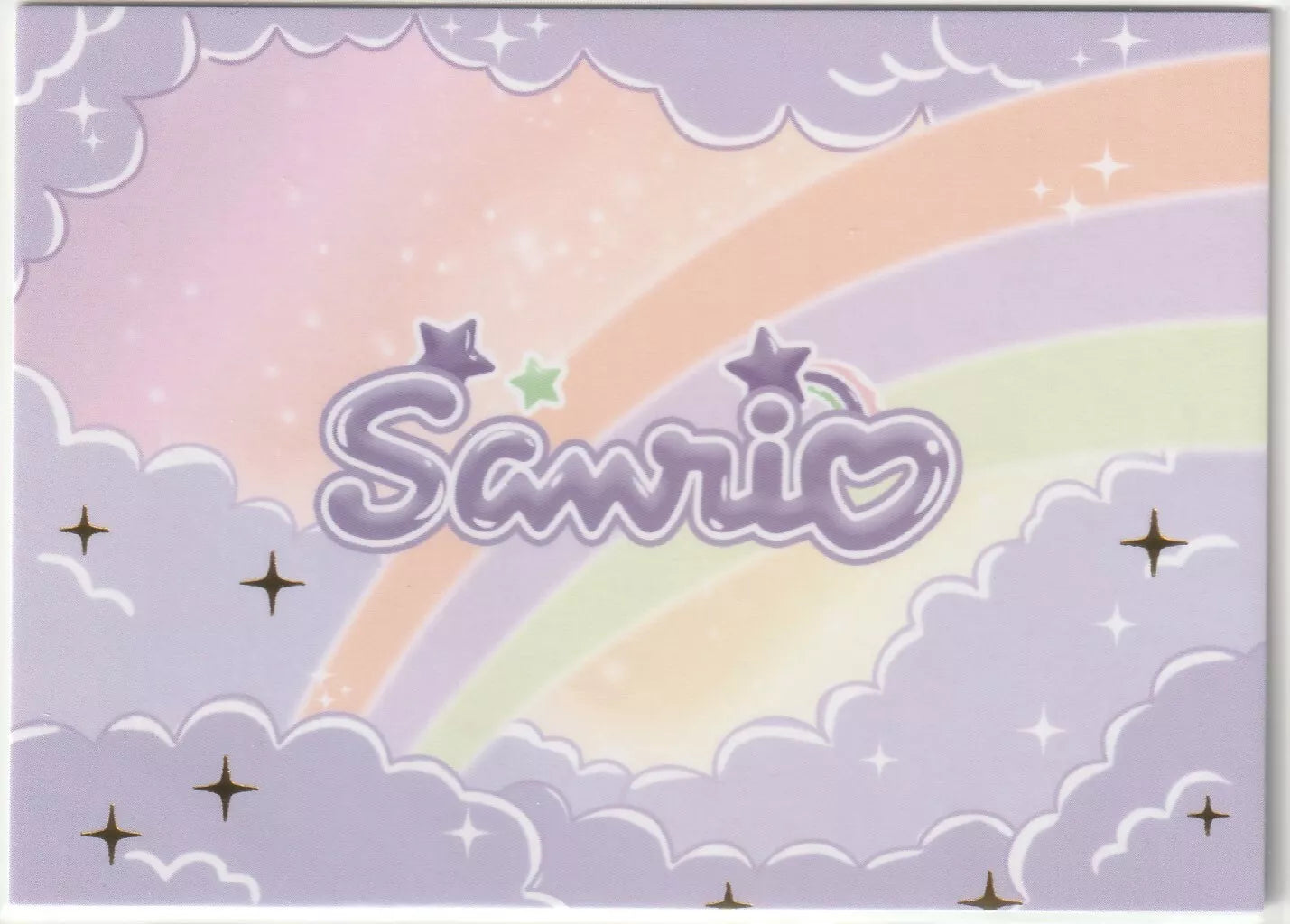 Sanrio-ID-001 Cinnamoroll Crystal and Foil ID Card Back - Pastel rainbow with clouds and a purple Sanrio logo.