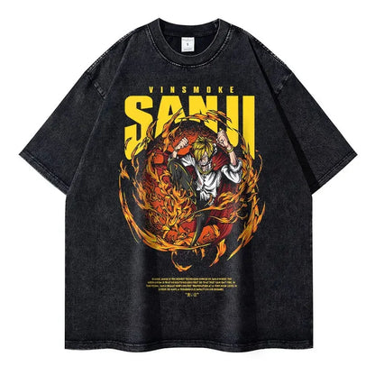 Vintage Washed Sanji Vinsmoke Oversized T-Shirt - One Piece Anime Streetwear