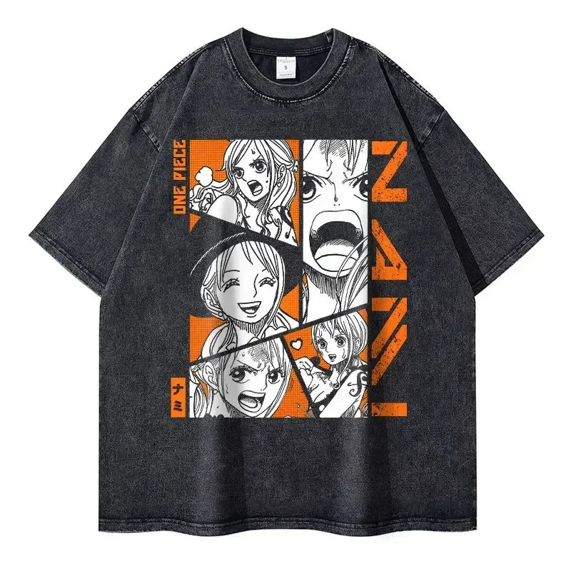 Vintage Washed Nami Oversized T-Shirt - One Piece Anime Streetwear