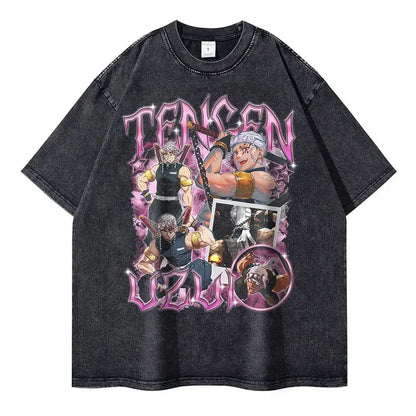 Vintage Washed Tengen Uzui Hashira Oversized T-Shirt - Demon Slayer Anime Streetwear