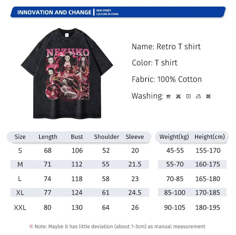 Vintage Washed Nezuko Kamado Fighting Oversized T-Shirt - Demon Slayer Anime Streetwear