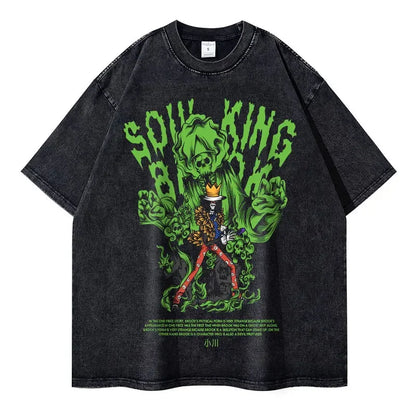 Vintage Washed Brook Soul King Oversized T-Shirt - One Piece Anime Streetwear