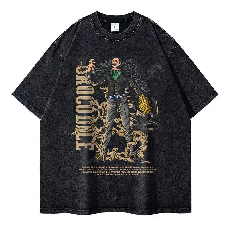 Vintage Washed Crocodile Oversized T-Shirt - One Piece Anime Streetwear