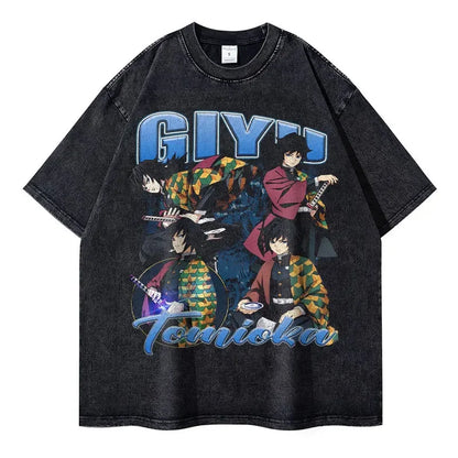 Vintage Washed Giyu Tomioka Oversized T-Shirt - Demon Slayer Anime Streetwear