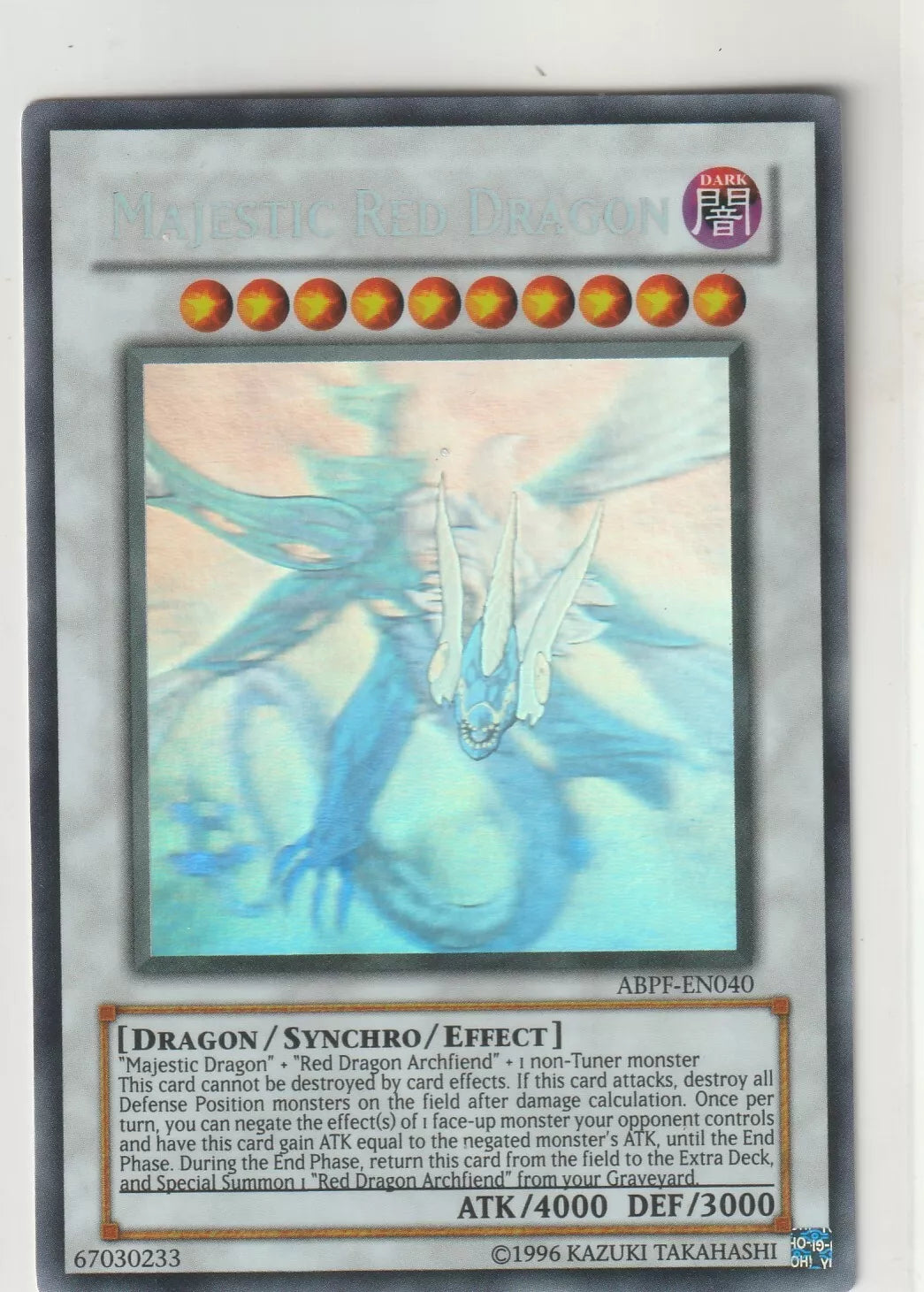 Majestic Red Dragon Ghost Rare holographic card from Yu-Gi-Oh! Absolute Powerforce set in near-mint condition.