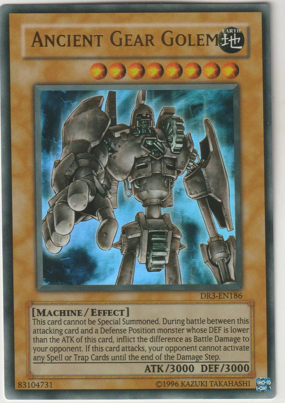 Ancient Gear Golem holographic design, near-mint condition.