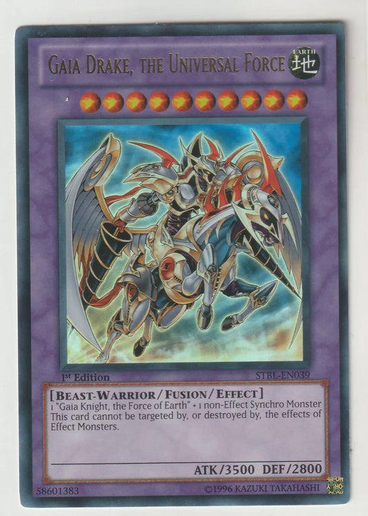 Near-mint Yu-Gi-Oh! Gaia Drake, The Universal Force 1st Edition STBL-EN039 front view.