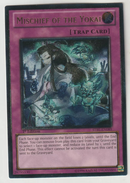 Near-mint Yu-Gi-Oh! Mischief of the Yokai Ultimate Rare 1st Edition STBL-EN089 front.