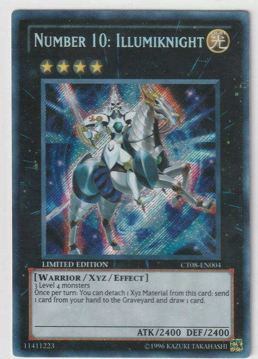 Yu-Gi-Oh! Number 10: Illumiknight from the 2011 Collectible Tin, showing a knight in armor on a white horse.